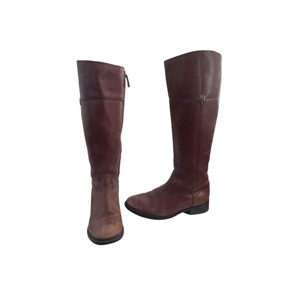 Tory Burch 'Jolie' Leather Logo Riding Boot Carmel Size 6 37 EU Fast Shipping - Picture 1 of 16